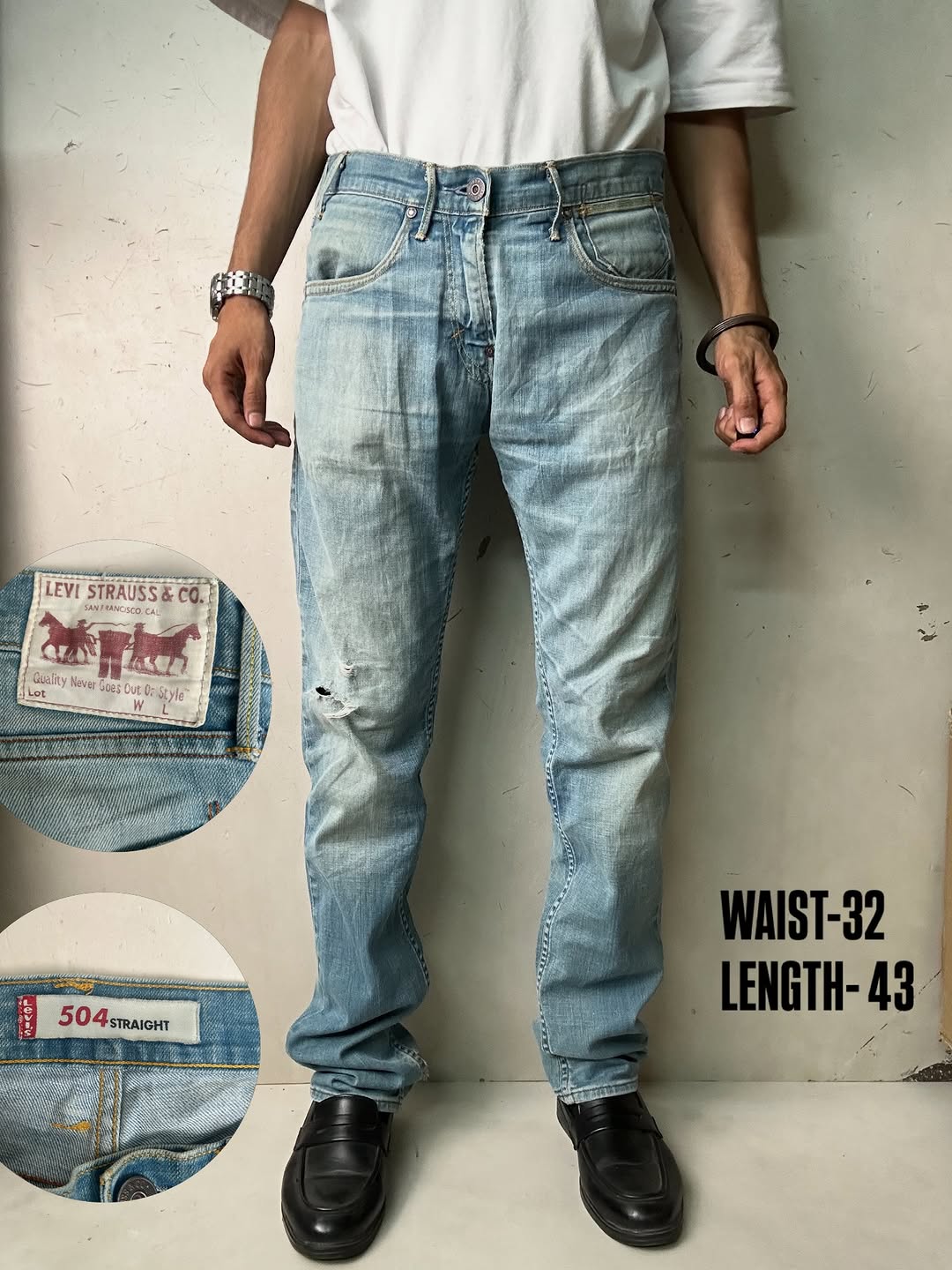 Levi’s 504 Light Washed Straight fit Jeans, made in USA,W32/L43