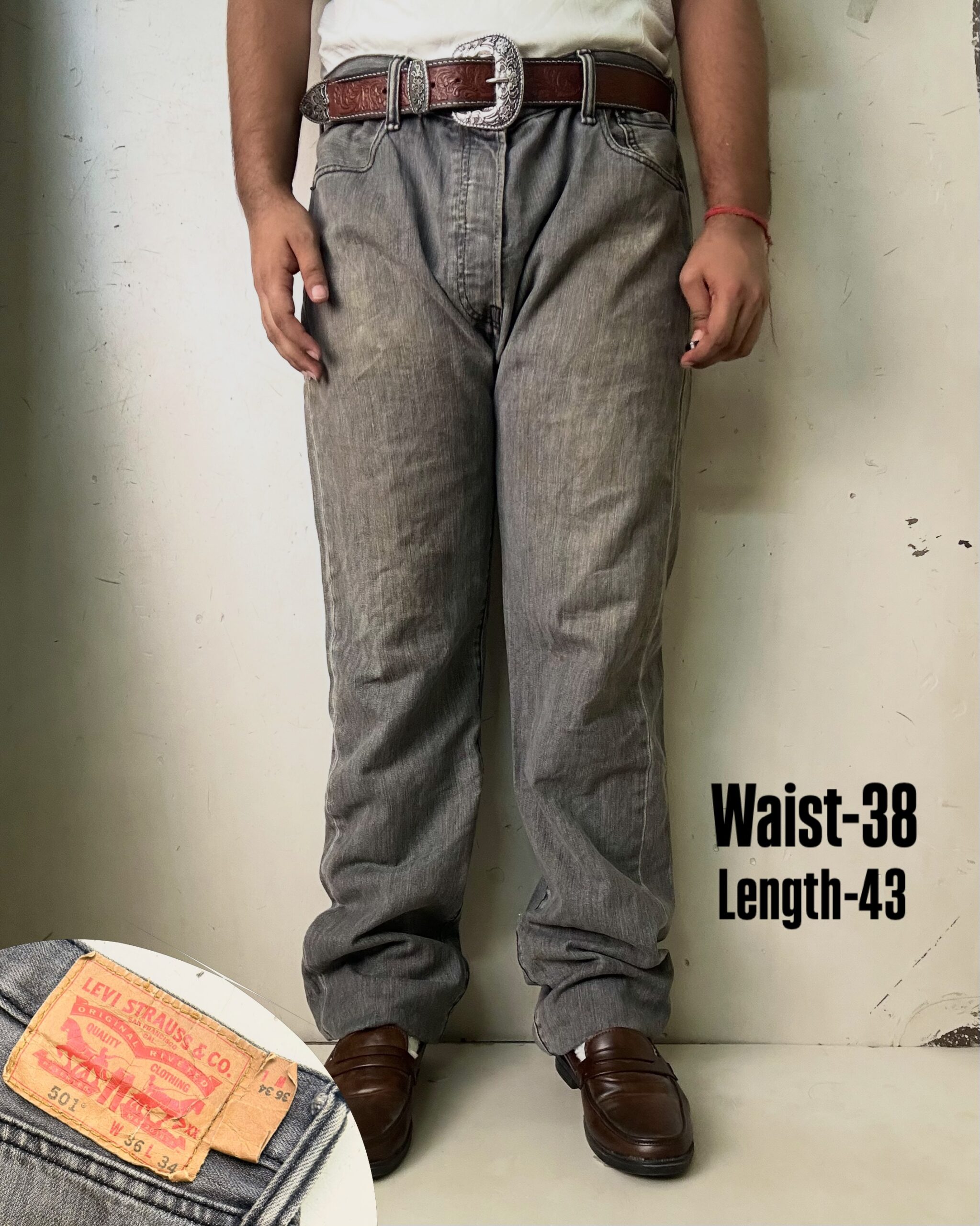 VINTAGE LEVI’S RARE 501 GREY DENIM JEANS,W38/L43
