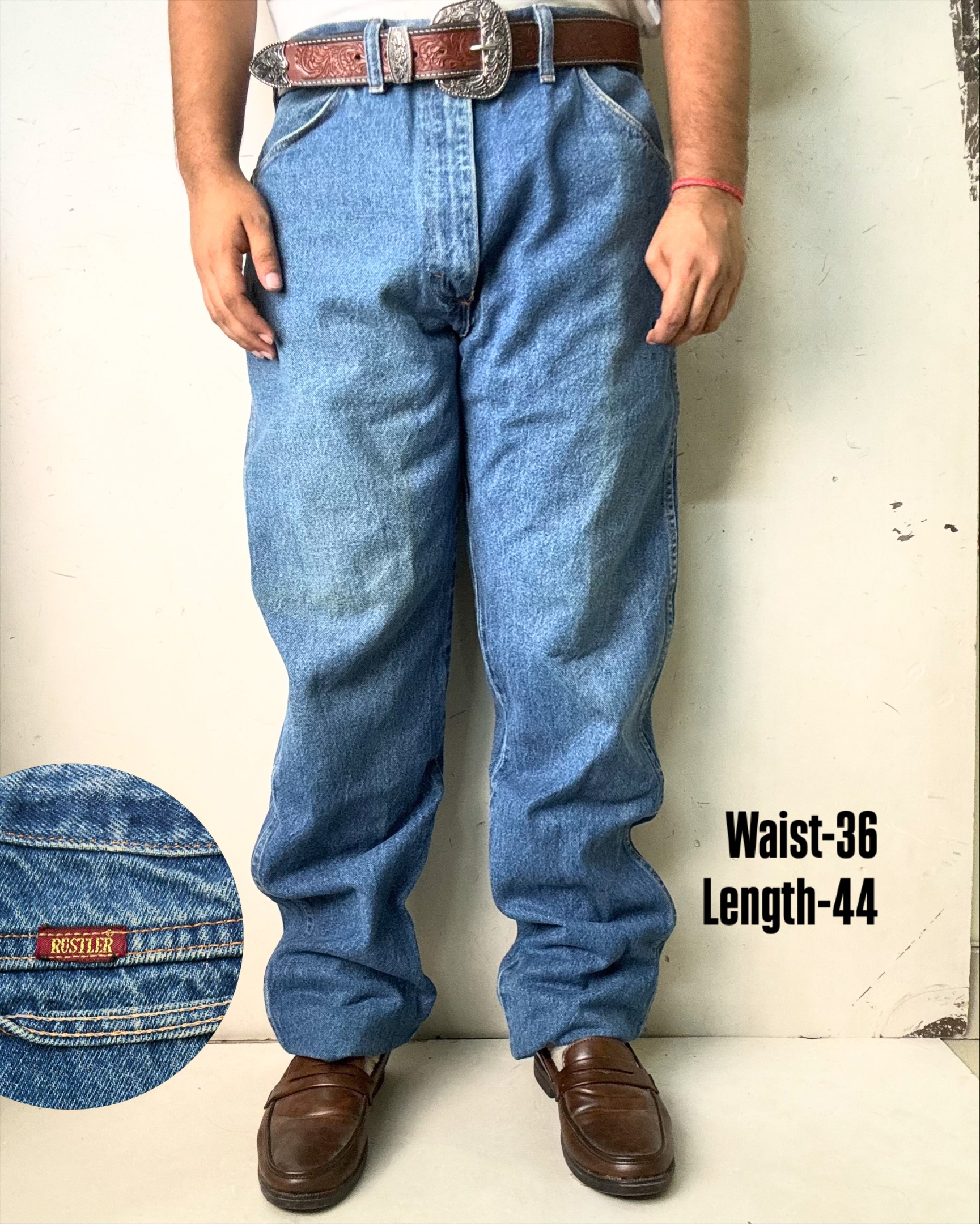 VINTAGE RUSTLER PREMIUM STRAIGHT FIT DENIM JEANS,W36/L44