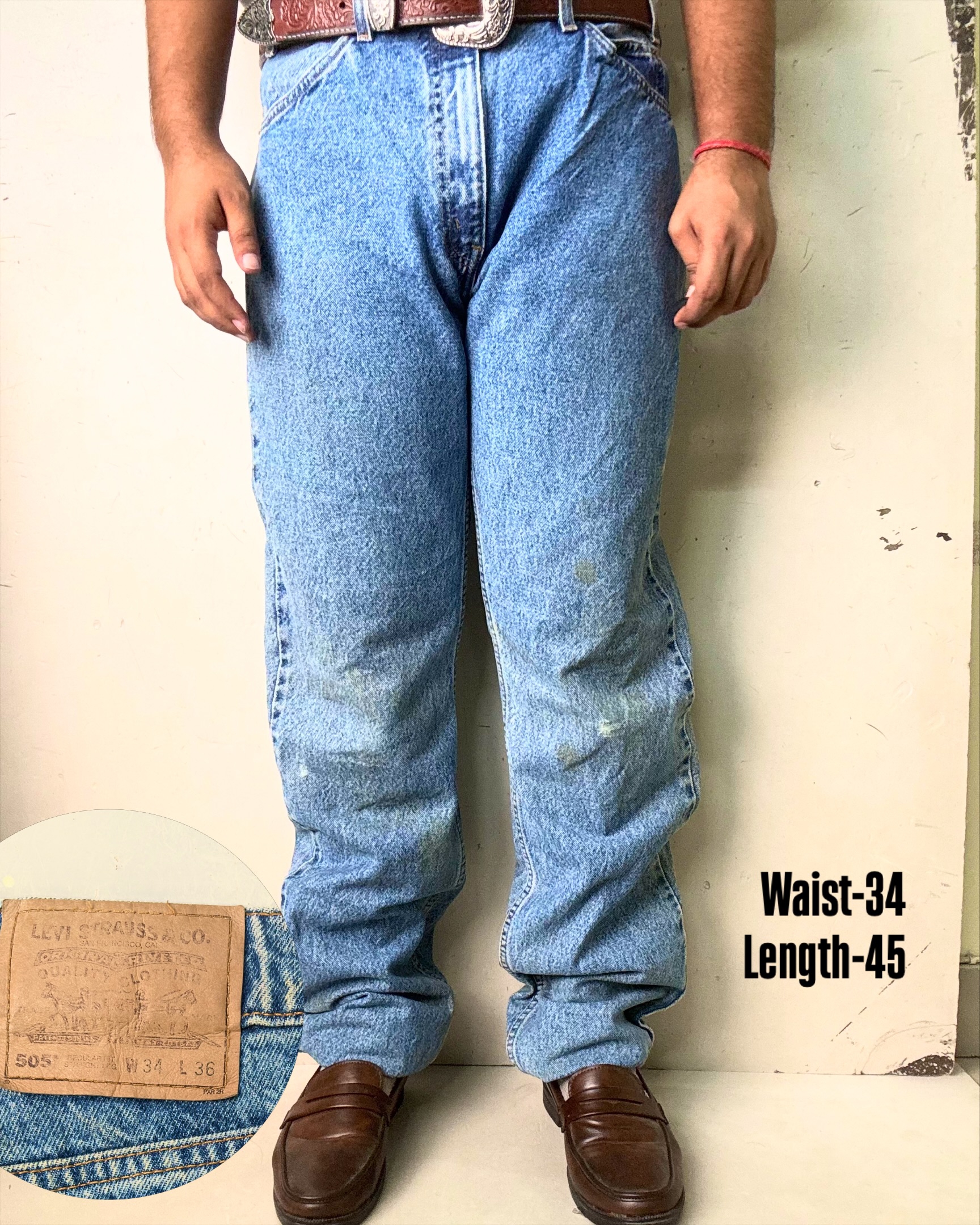 Levi’s 505 stone washed Orange Tab Jeans,W34/L45