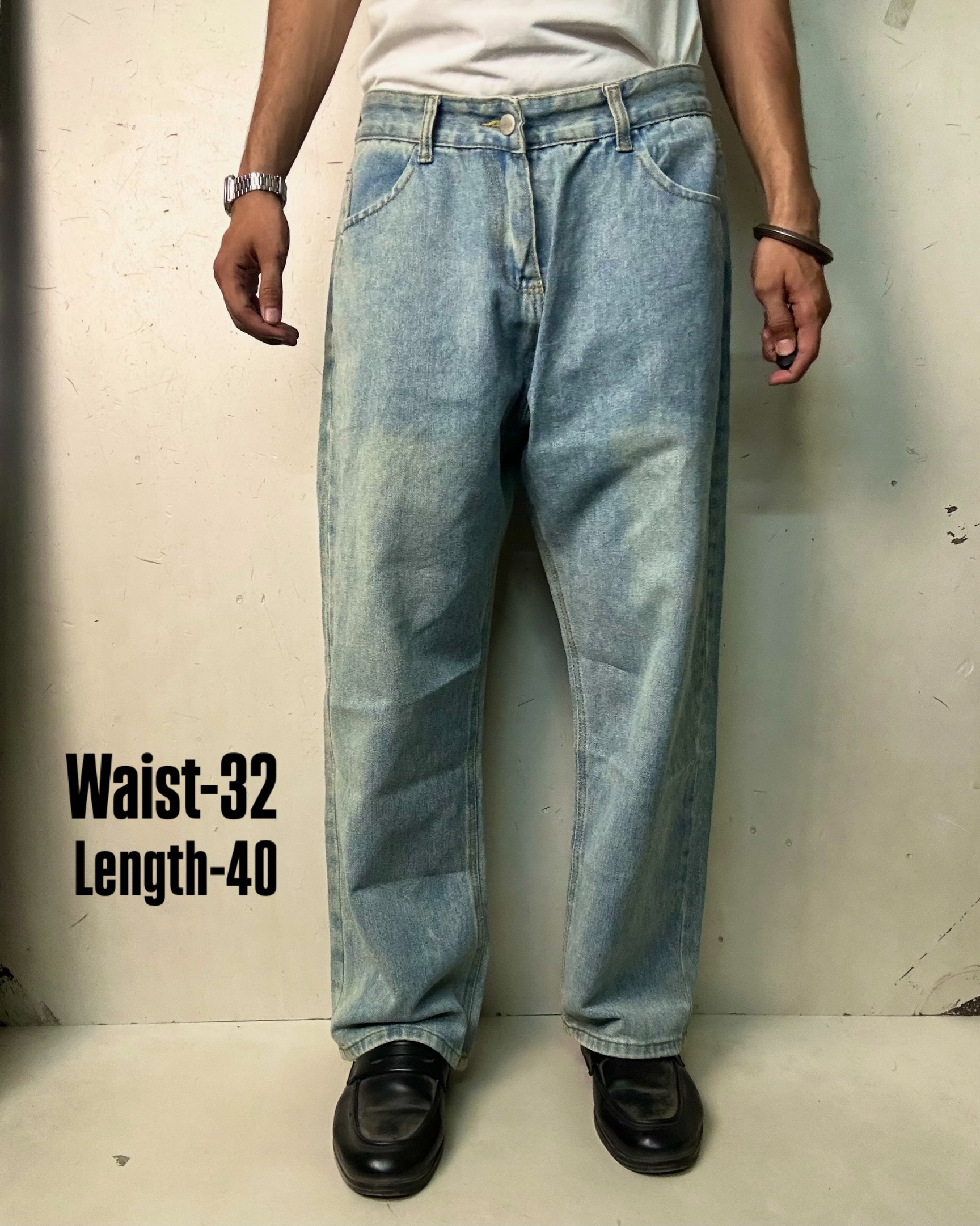 VINTAGE STONE WASHED PREMIUM DENIM JEANS,W32/L40