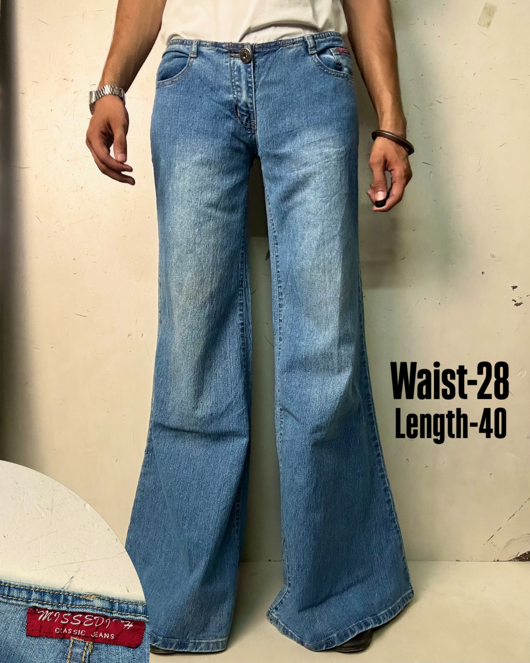 VINTAGE MISS DEATH CLASSIC BOOTCUT DENIM JEANS,W28,L40