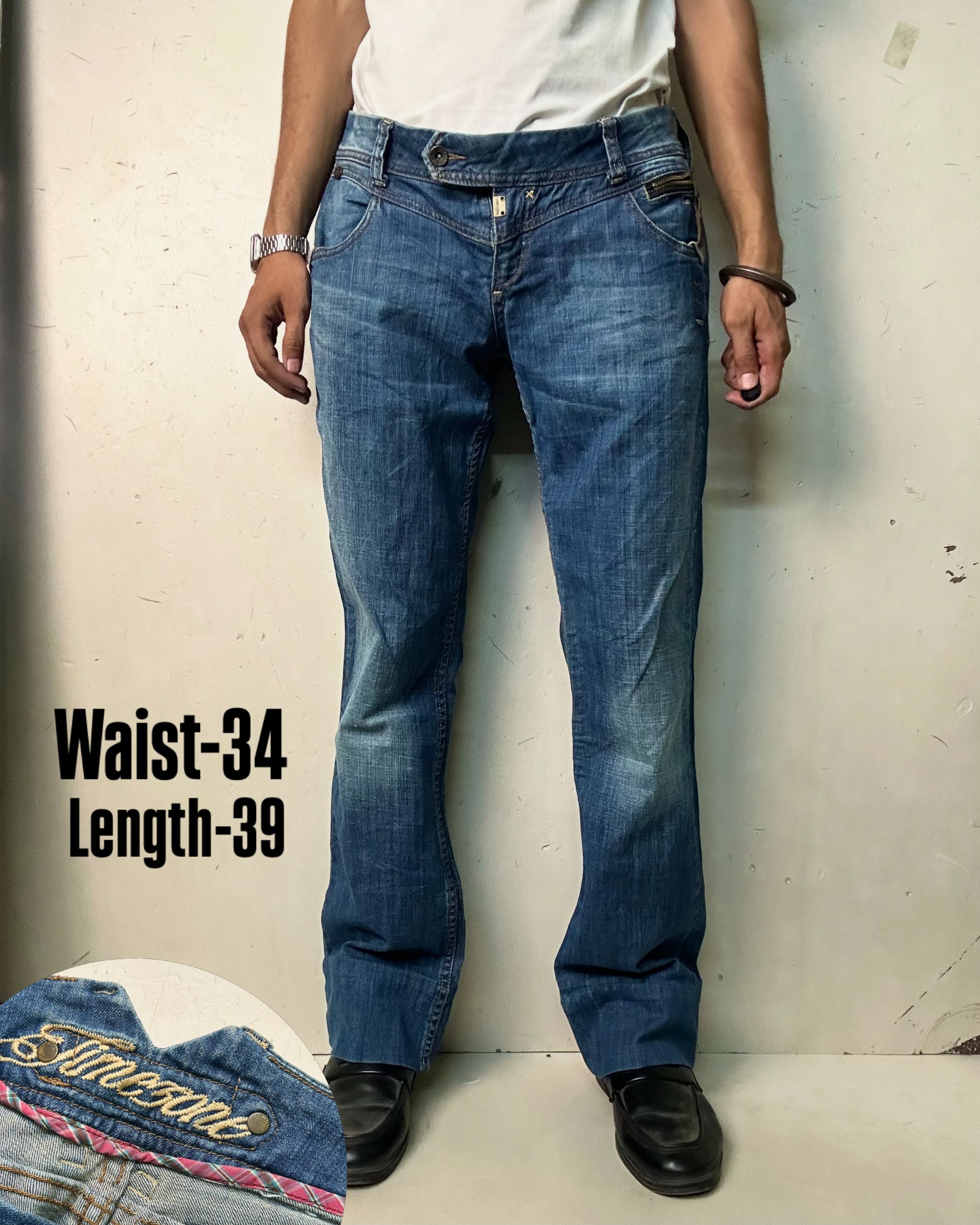 VINTAGE TIMEZONE DARK BLUE DISTINCT DENIM JEANS,W34/L39