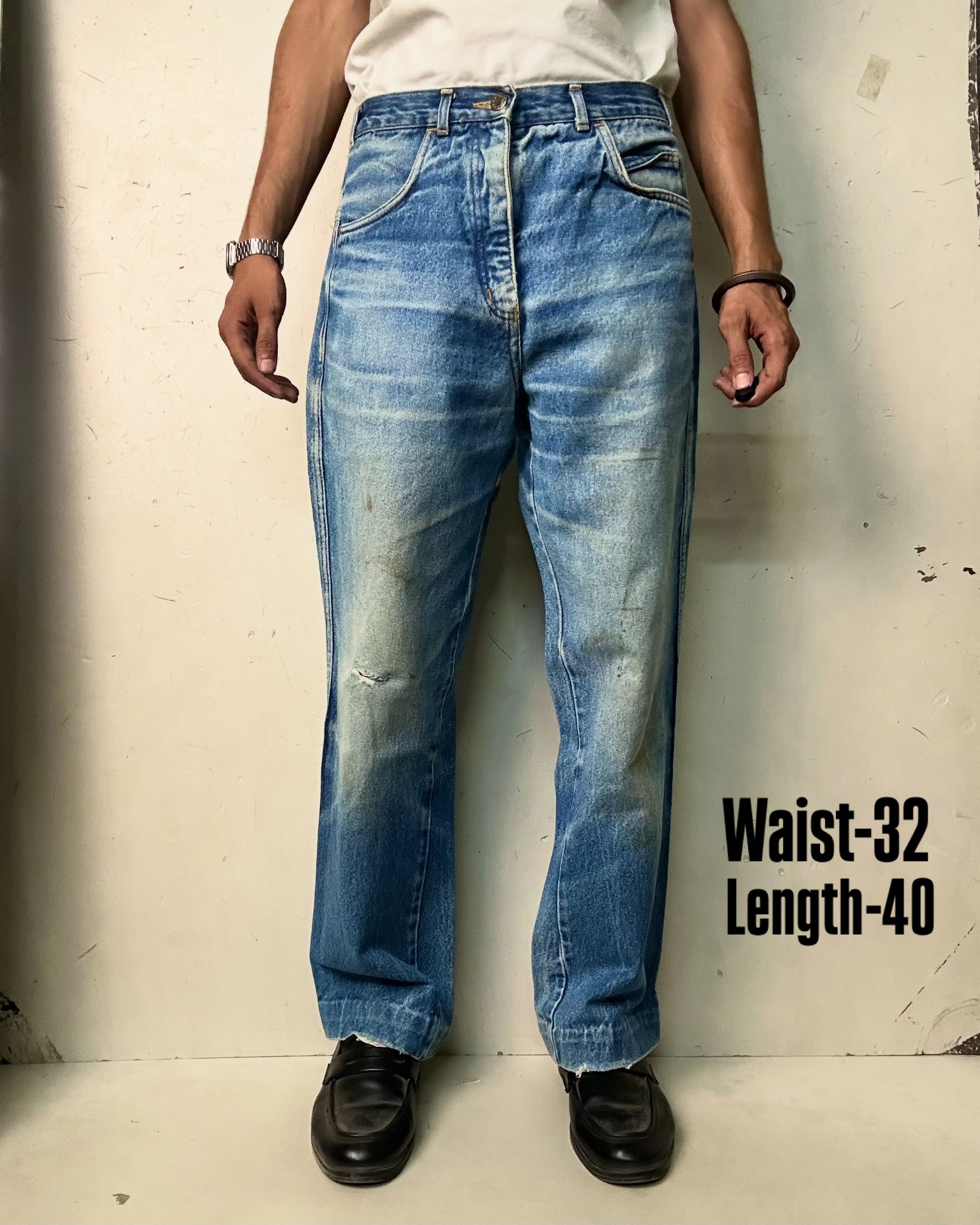 VINTAGE 90s BLUE LIGHT WASHED DENIM JEANS,W32/L40