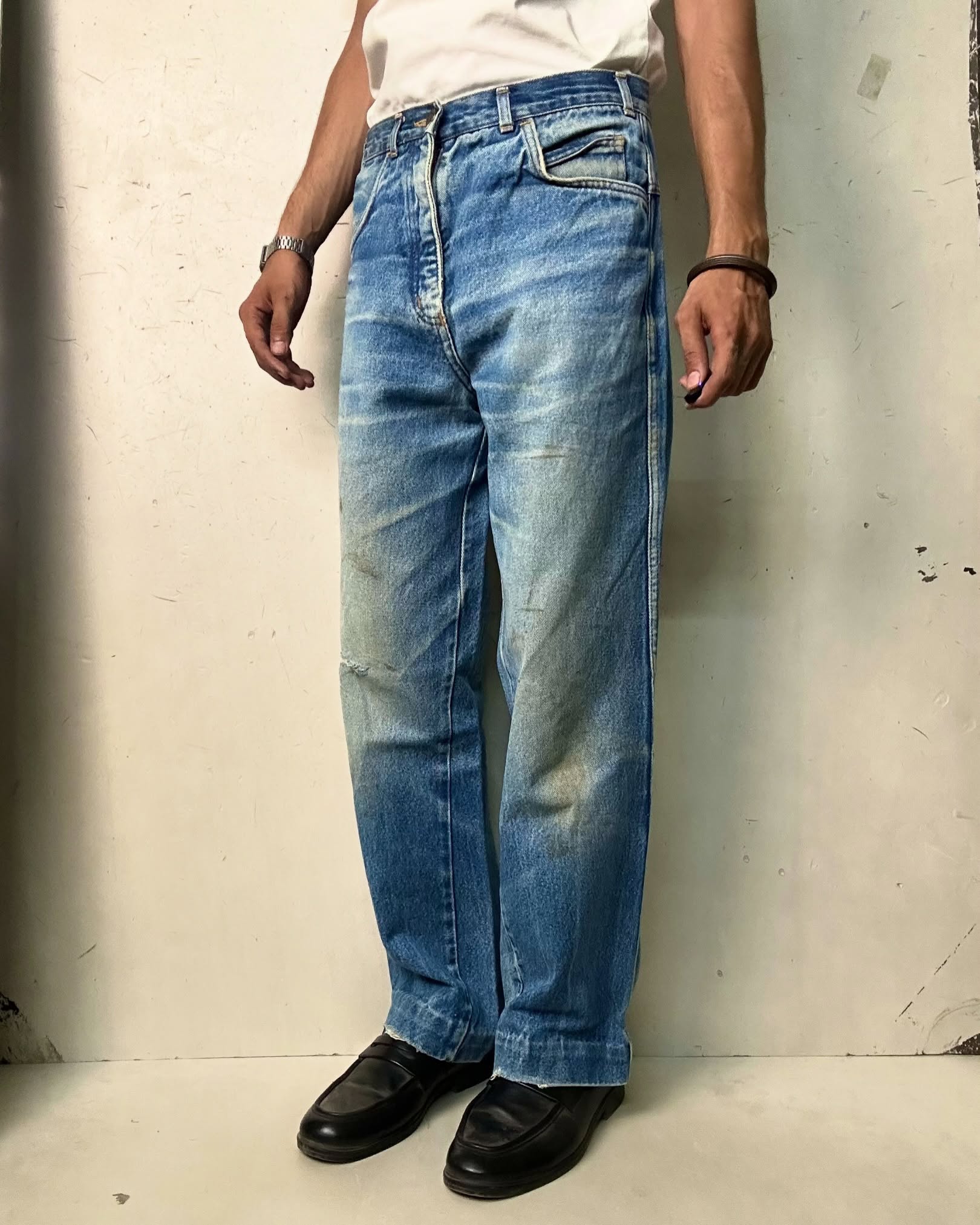 VINTAGE 90s BLUE LIGHT WASHED DENIM JEANS,W32/L40 - Image 3