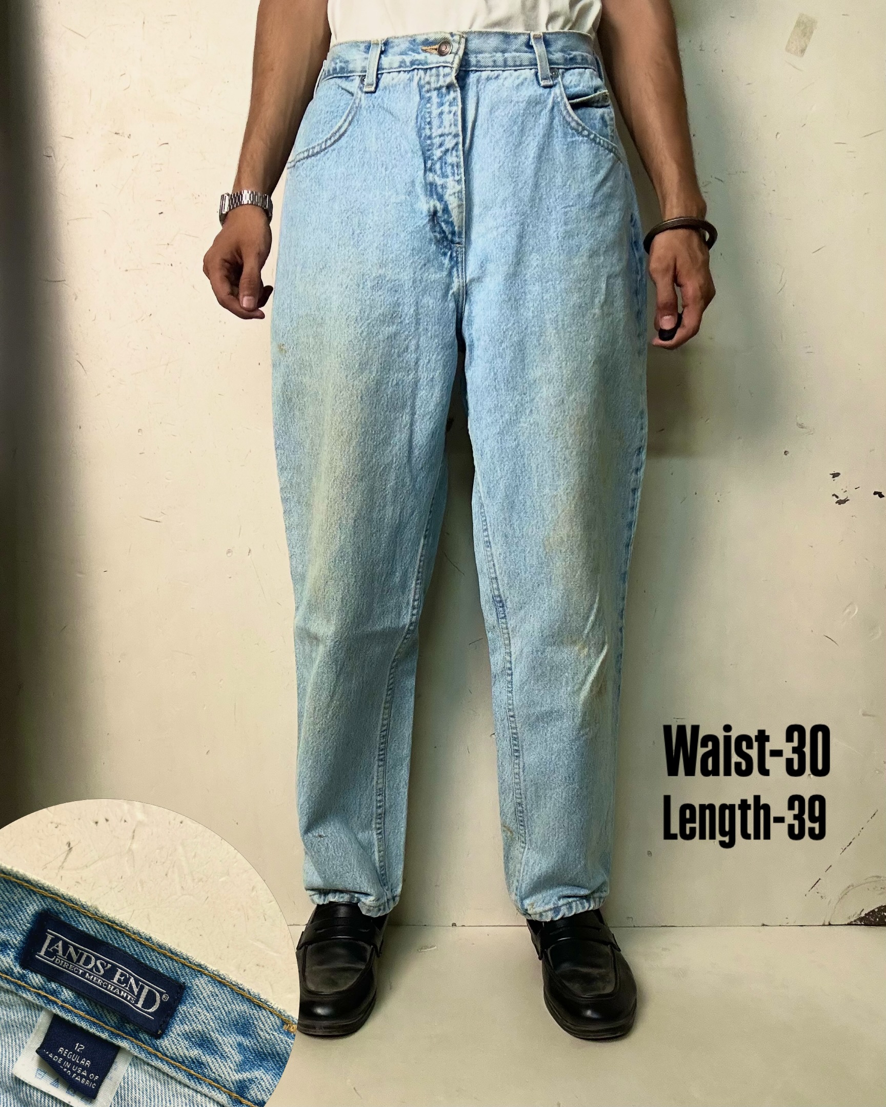 VINTAGE LAND’S END ICE WASHED DENIM JEANS,W30/L39