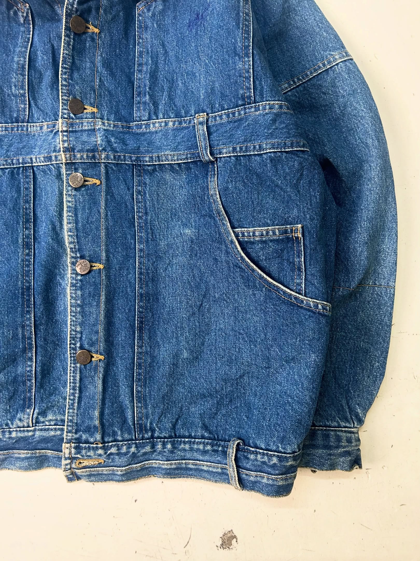 VINTAGE BIG POCKET BOMBER DENIM JACKET, Size-L,C48/L26 - Image 2