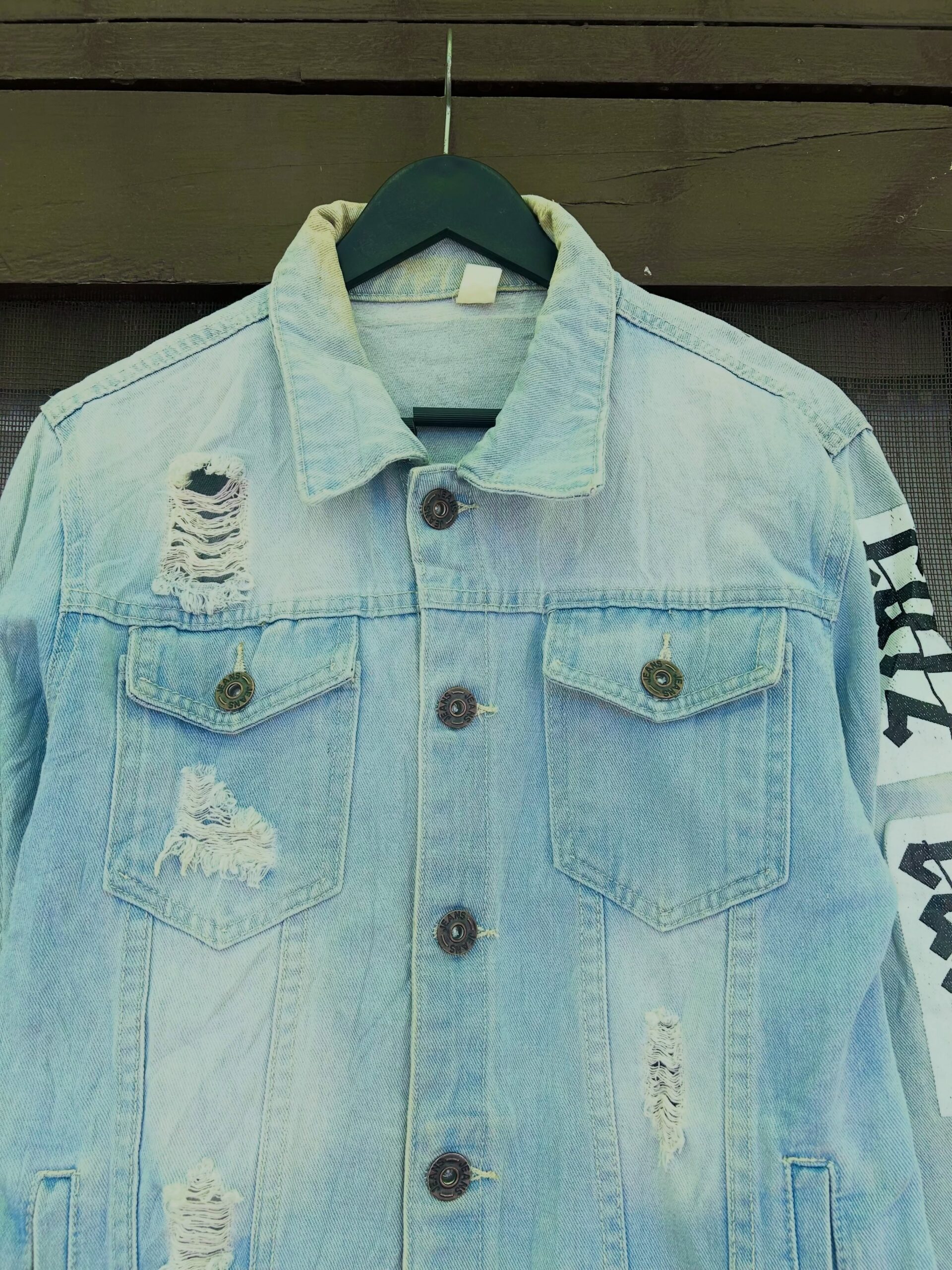 VTG DISTRESSED PATCHWORK DENIM JACKET, Size-S,C36/L25 - Image 2