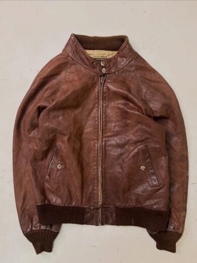 VTG 90s BRIGHTES BROWN BOMBER LEATHER JACKET, SIZE-M,C42/L24