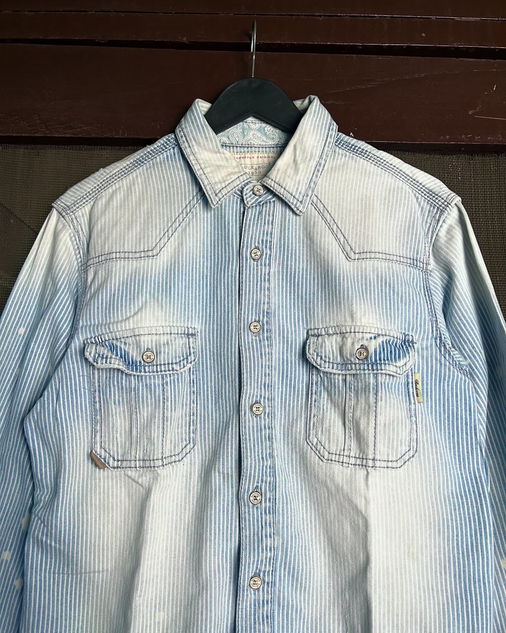 Vintage Buckaroo Striped lightwashed Denim shirt,Size-M, C38/L26 - Image 7