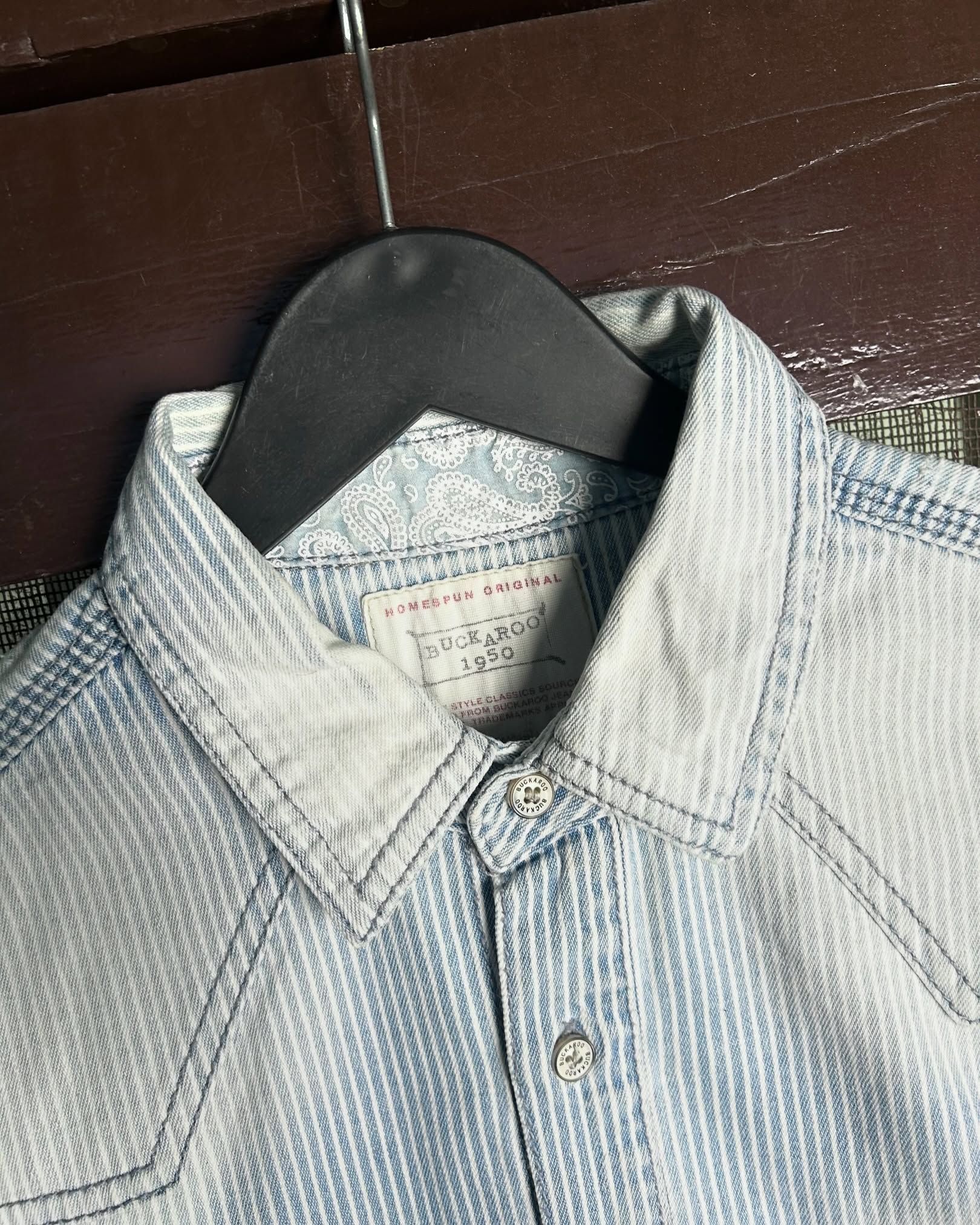 Vintage Buckaroo Striped lightwashed Denim shirt,Size-M, C38/L26 - Image 3
