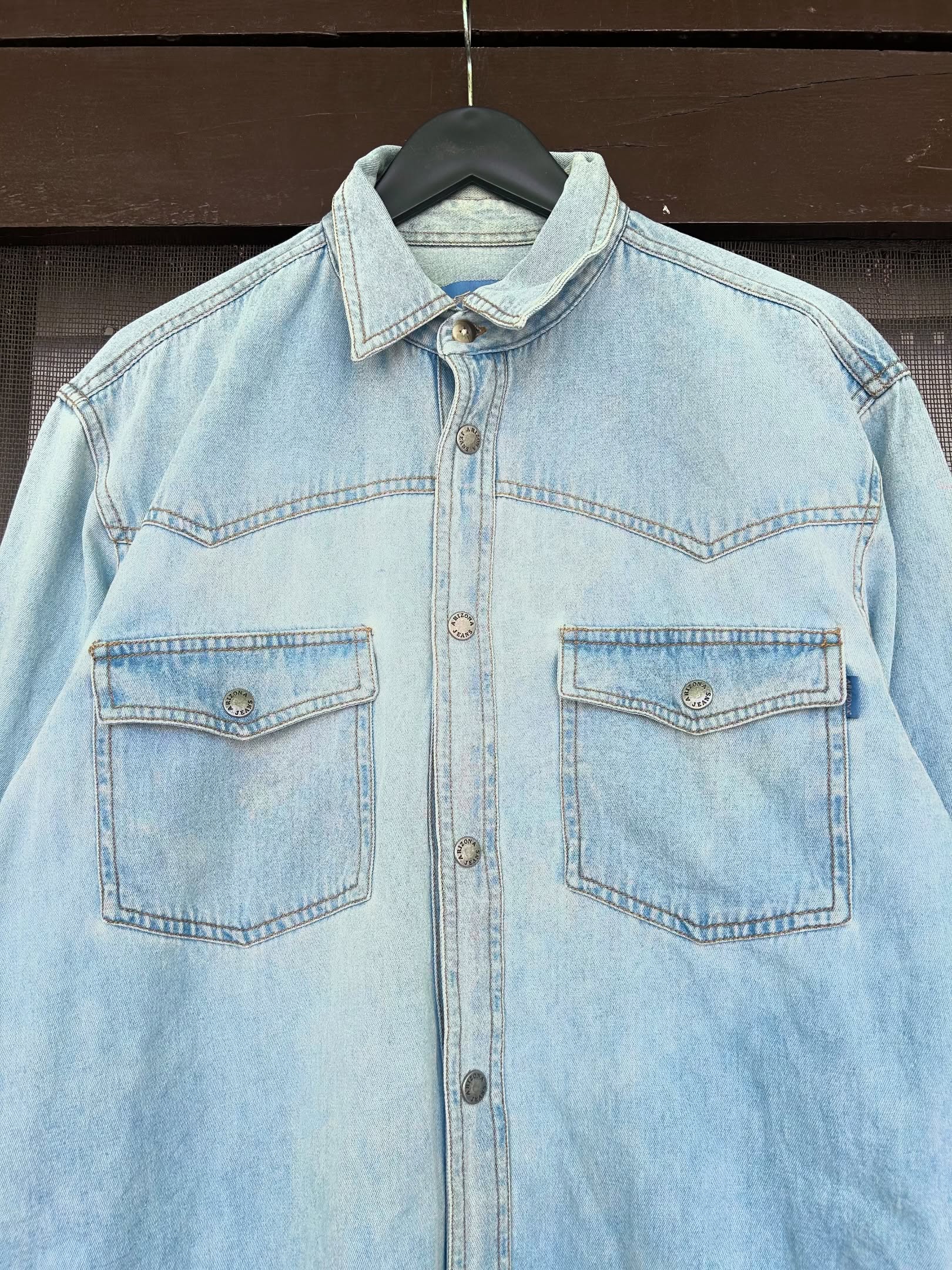 Vintage Arizona light blue cotton chambray shirt,Size-L,C42/L29 - Image 2