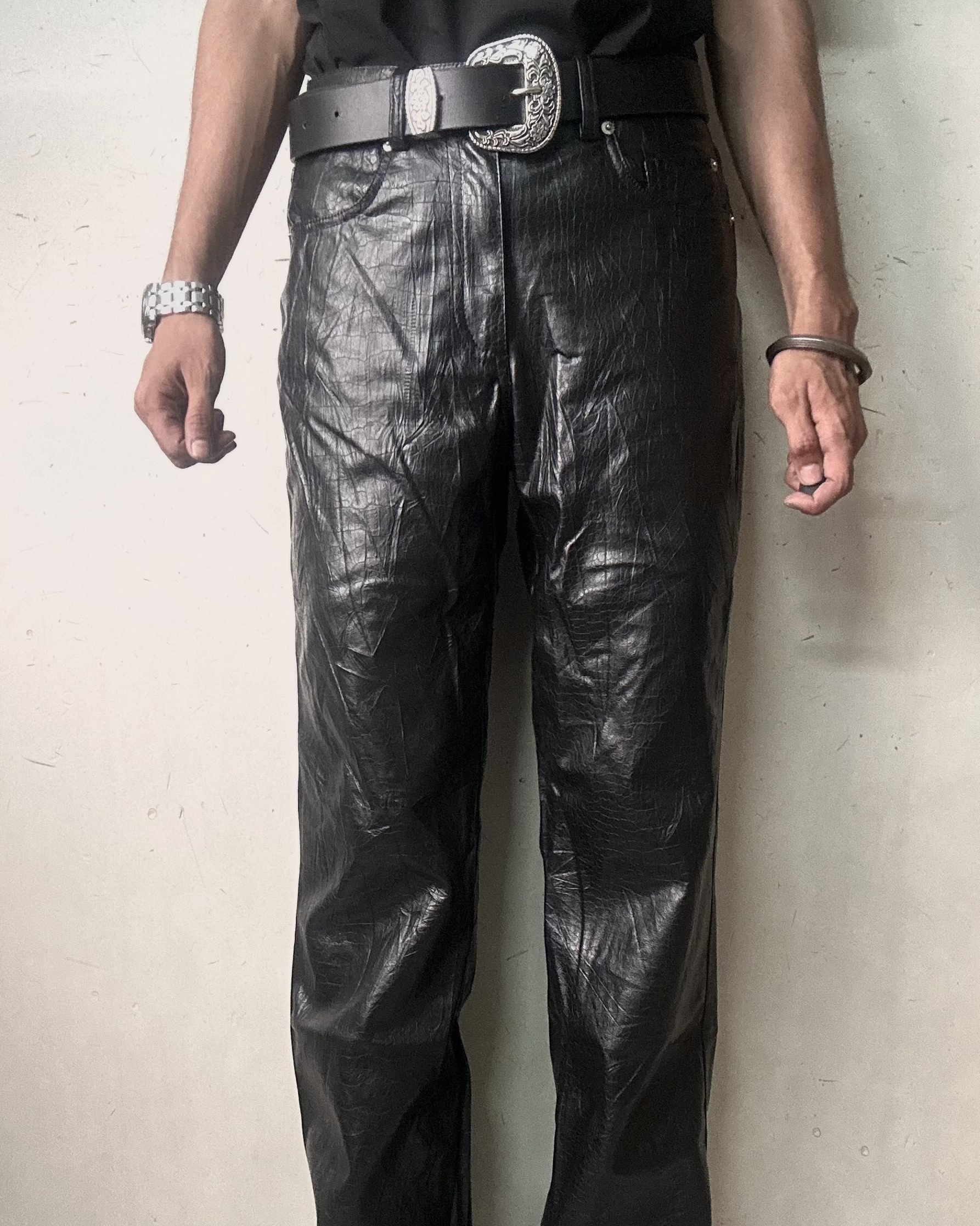 VINTAGE WESTERN BLACK BELT , Metallic Tail , Genuine Leather - Image 7